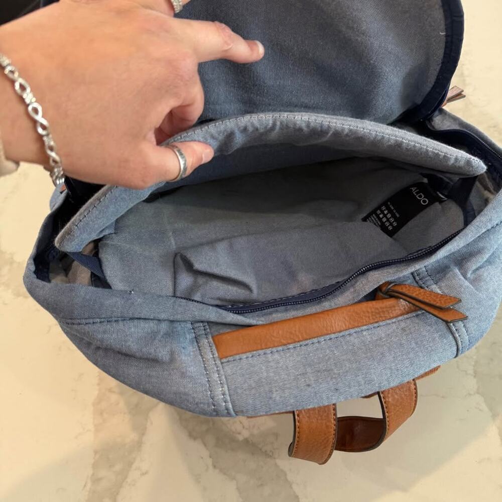 Aldo Denim Chambray Unisex Backpack Adjustable Straps Laptop Pocket School - Picture 7 of 10